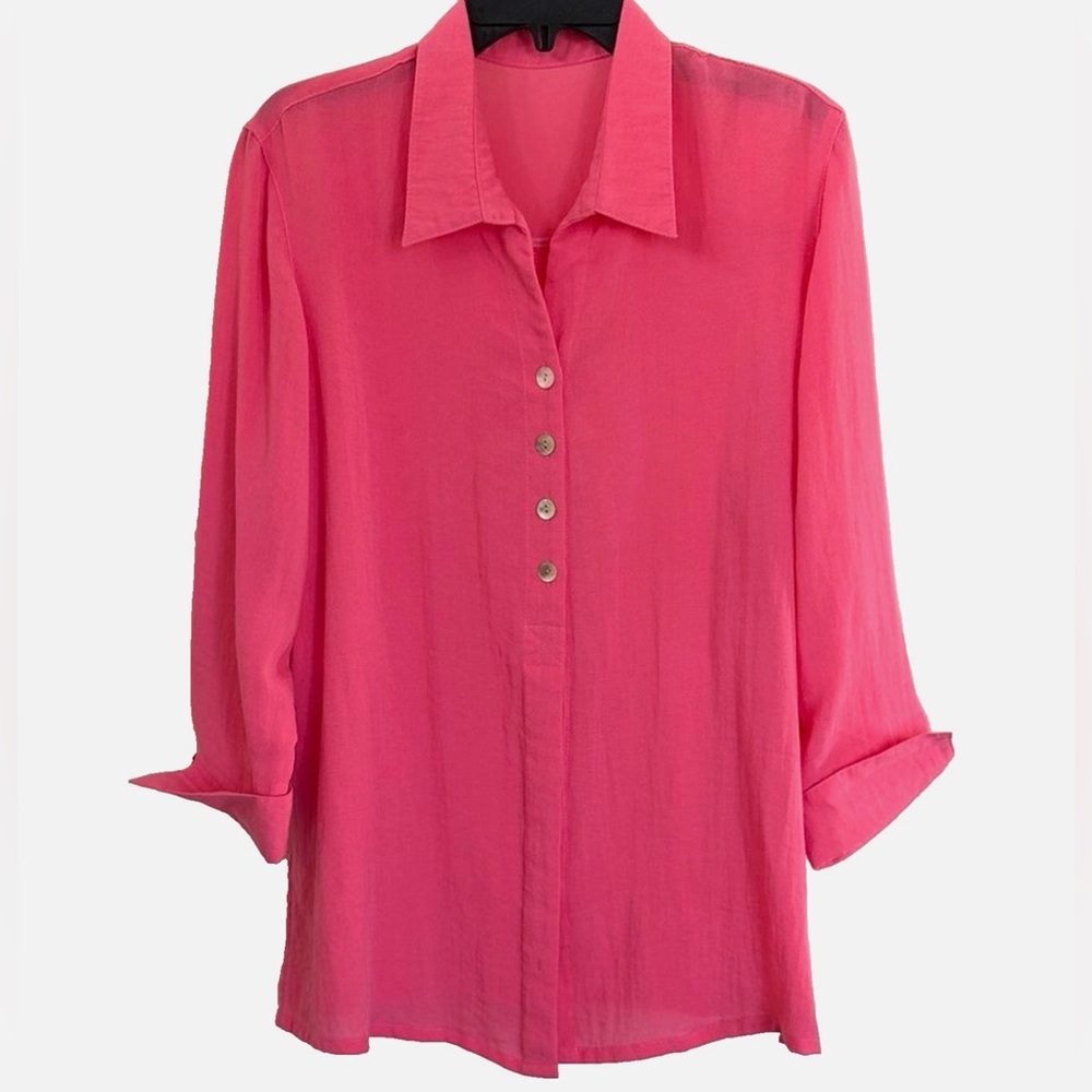 Fridaze Linen Redefined Pink Linen Shirt XL Button Front Roll Tab Sleeve